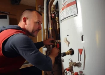 Technicien effectuant la maintenance d’un chauffe-eau